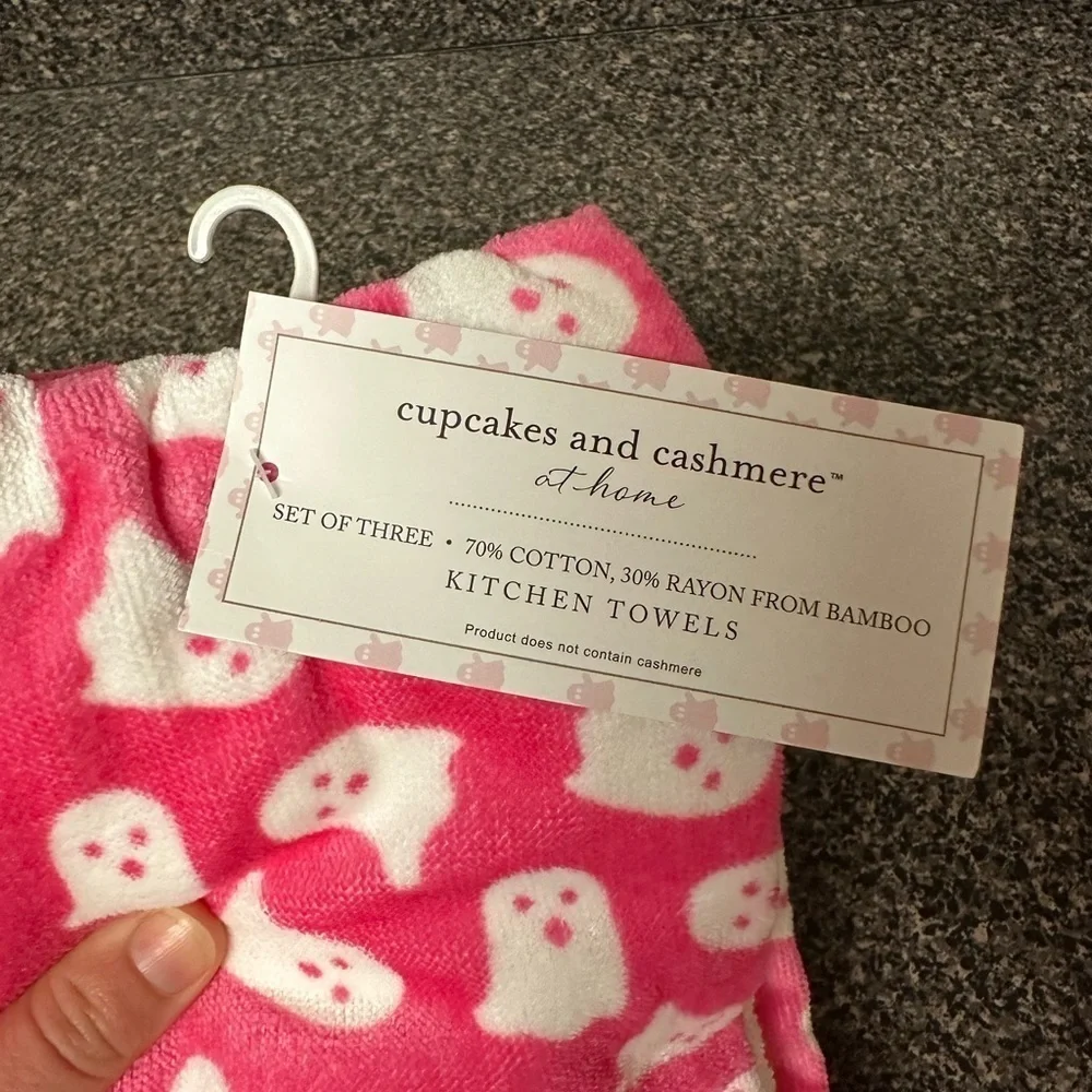 Cupcakes and Cashmere Pink Ghost Hand Towels